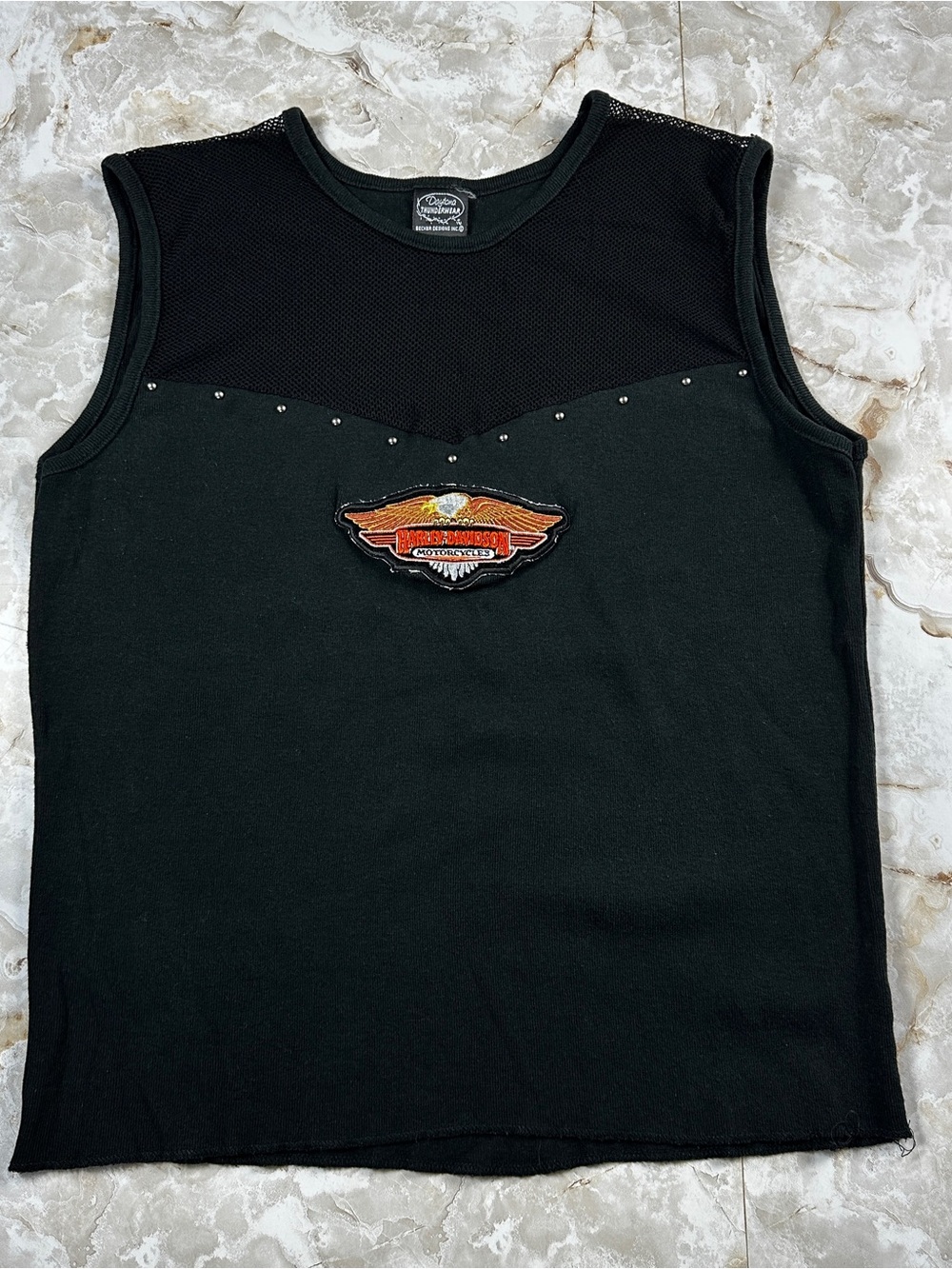 Harley Davidson Tank Top Womens Small Jersey Mesh Back Black Orange
